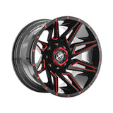 1 X XF Off-Road XF-218 Gloss Black & Red Milled 20X9 8x165.1/8x170 125.2 Hub 0 Offset Black, Red Wheel Rim