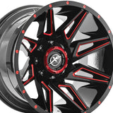 1 X XF Off-Road XF-218 Gloss Black & Red Milled 20X9 8x165.1/8x170 125.2 Hub 0 Offset Black, Red Wheel Rim