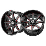 1 X XF Off-Road XF-236 Gloss Black & Red Milled 20X10 8x165.1/8x170 125.2 Hub -12 Offset Black, Red Wheel Rim
