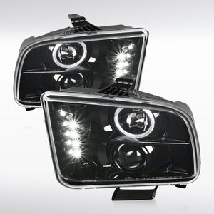 Coolstuffguru Compatible with Ford Mustang LED Halo Jet Black Projector Headlights Headlamps Left+Right