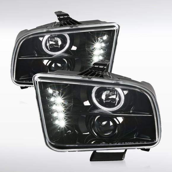 Coolstuffguru Compatible with Ford Mustang LED Halo Jet Black Projector Headlights Headlamps Left+Right