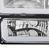 Coolstuffguru Chrome Housing Clear Lens Headlights Bumper Lamps w/ LED Tube Compatible with Chevy C10 1994-1998, C/K 1500/2500/3500