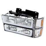 Coolstuffguru Chrome Housing Clear Lens Headlights Bumper Lamps w/ LED Tube Compatible with Chevy C10 1994-1998, C/K 1500/2500/3500