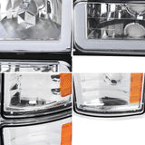 Coolstuffguru Chrome Housing Clear Lens Headlights Bumper Lamps w/ LED Tube Compatible with Chevy C10 1994-1998, C/K 1500/2500/3500