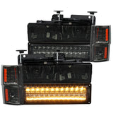 Coolstuffguru Compatible with Chevy C/K Tahoe Suburban Smoke Headlights+LED Bumper+Amber Corner Lamps Pair