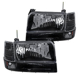 Coolstuffguru Compatible with Ford F150 F250 F350 Bronco Black Headlights+Bumper Lights+Signal Corner Lamps