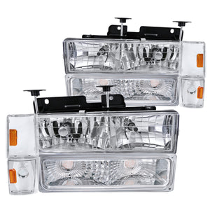 Coolstuffguru Compatible with 88-93 GMC CHEVY PICKUP CHROME HEAD LIGHTS+CORNER+BUMPER W/ BULBS