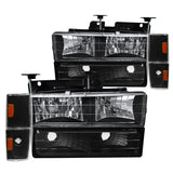 Coolstuffguru Compatible with 88-93 GMC CHEVY PICK-UP BLK HEAD LIGHTS+CORNER+BUMPER w/ 9005 & 9006 BULBS