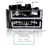 Coolstuffguru Black Headlights Bumper  Lamps w/ LED Tube Compatible with C10 C/K 1500 Suburban Yukon 1994-1998