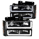 Coolstuffguru Black Headlights Bumper  Lamps w/ LED Tube Compatible with C10 C/K 1500 Suburban Yukon 1994-1998