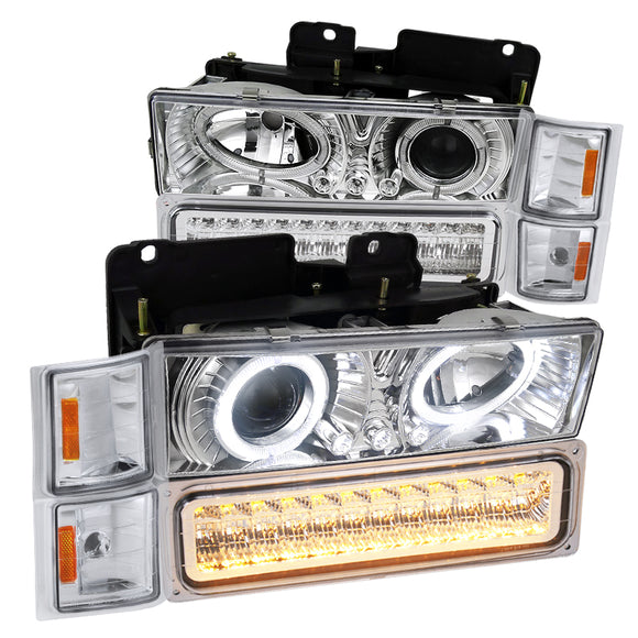 Coolstuffguru Compatible with Chevy C/K Tahoe Halo LED Projector Headlights+LED Bumper Lights+Corner Lamps