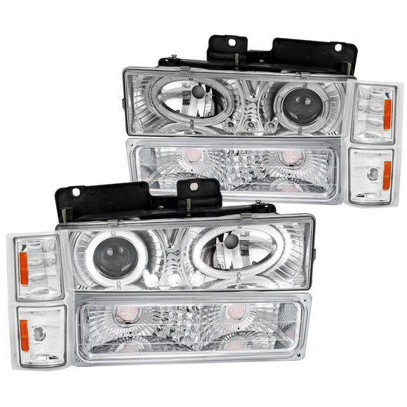 Coolstuffguru Compatible with Chevy C10 C/K Tahoe Silverado Halo LED Chrome Projector Headlights+Corner Bu