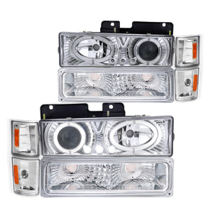 Coolstuffguru Compatible with GMC C10 C/K Yukon Suburban Halo LED Chrome Projector Headlights+Corner Bumpe