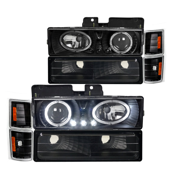 Coolstuffguru LED PROJECTOR HALO HEADLIGHTS+CORNER BUMPER LAMPS B Compatible with 1994-1999 C/K 1500 2500