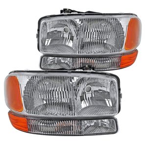 Coolstuffguru Compatible with GMC Sierra 1500 2500 Yukon XL Chrome Headlights+Bumer Park Lamps 4PC