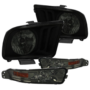 Coolstuffguru BLACK HEADLIGHT w/ SMOKE TURN SIGNAL BUMPER LENS LAMPS Compatible with 2005-2009 MUSTANG