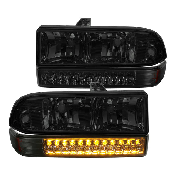 Coolstuffguru Compatible with Chevy S10 Blazer Smoke Lens Headlights+LED Bumper Signal Lights Pair