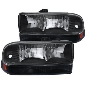 Coolstuffguru Black Headlights+Bumper Parking Lamps Compatible with Chevy S10 1998-2004, Blazer, L+R Pair Head Light Lamp Assembly