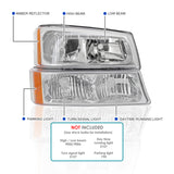 Coolstuffguru Compatible with Chevy Silverado Chrome Crystal Headlights+Clear Signal Bumper Light