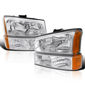 Coolstuffguru Compatible with Chevy Silverado Chrome Crystal Headlights+Clear Signal Bumper Light