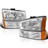 Coolstuffguru Compatible with Chevy Silverado Chrome Crystal Headlights+Clear Signal Bumper Light