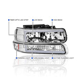 Coolstuffguru LED Bar Chrome Housing Clear Lens Headlights + Bumper Lights 4PC Compatible with Chevy Silverado 1999-2002, 00-06 Tahoe Suburban, L+R Pair Head Light Lamp Assembly