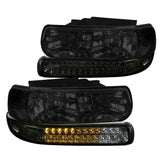 Coolstuffguru Smoke Lens Headlights + LED Bumper Lights Compatible with Chevy Silverado 1999-2002, 2000-2006 Tahoe Suburban, L+R Pair Head Light Lamp Assembly