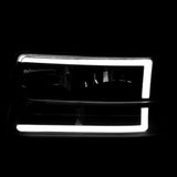 Coolstuffguru LED Bar Black Housing Clear Lens Headlights + Bumper Lights 4PC Compatible with Chevy Silverado 1999-2002, 00-06 Tahoe Suburban, L+R Pair Head Light Lamp Assembly