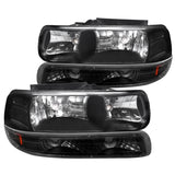 Coolstuffguru Black Housing Clear Lens Headlights + Bumper Lights Compatible with Chevy Silverado 1999-2002, 2000-2006 Tahoe Suburban, L+R Pair Head Light Lamp Assembly