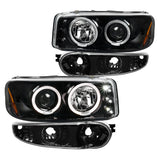 Coolstuffguru Compatible with GMC Sierra Denali LED Halo Jet Black Projector Headlights+Bumper Parking Lamps