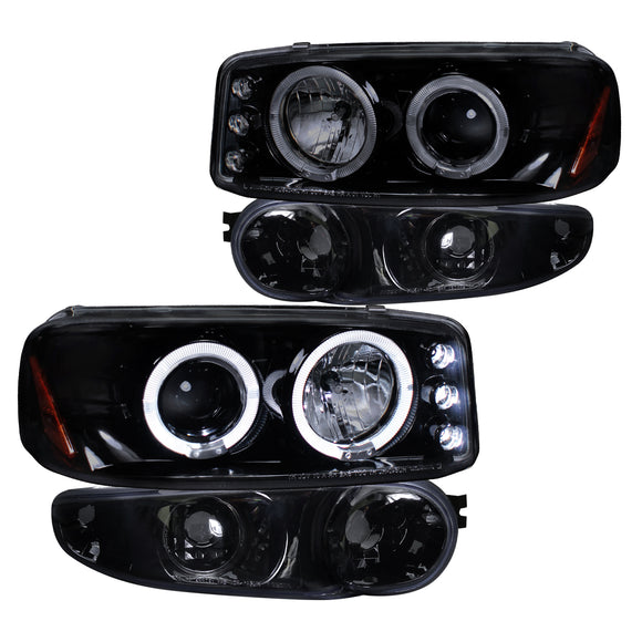 Coolstuffguru Compatible with Gmc Yukon Denali Slt Led Halo Projector Headlights , Bumper Lights Smoked