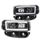 Coolstuffguru Black Housing Clear Lens LED Light Bar Projector Headlight + Bumper Light Compatible with GMC Yukon Denali 2001-2006, XL, Sierra, L+R Pair Head Light Lamp Assembly