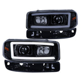 Coolstuffguru Smoke Lens LED Light Bar Projector Headlight + Bumper Light Compatible with GMC Sierra 1500 2500 3500 1999-2006, Yukon, XL, L+R Pair Head Light Lamp Assembly