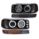 Coolstuffguru Black Housing Clear Lens Projector Headlights + Sequential LED Bumper Light Compatible with GMC Sierra 1500 2500 3500 1999-2006, Yukon, XL, L+R Pair Head Light Lamp Assembly