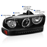 Coolstuffguru Compatible with Chevy S10 Blazer Halo LED Black Projector Headlights+LED Bumper Lights Pair