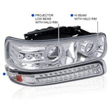 Coolstuffguru Compatible with Chevy Tahoe Suburban Clear LED Halo Projector Headlights+LED Bumper Lights