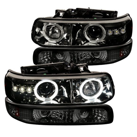 Coolstuffguru Compatible with Silverado Tahoe Suburban Smoke LED Projector Headlights+Smoke Bumper Light