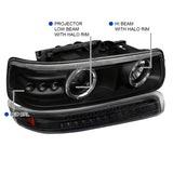 Coolstuffguru Compatible with Chevy Tahoe Suburban Black LED Halo Projector Headlights+LED Bumper Lights