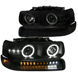 Coolstuffguru Compatible with Chevy Silverado Suburban Black Smoke Projector Headlights+LED Bumper Lamps