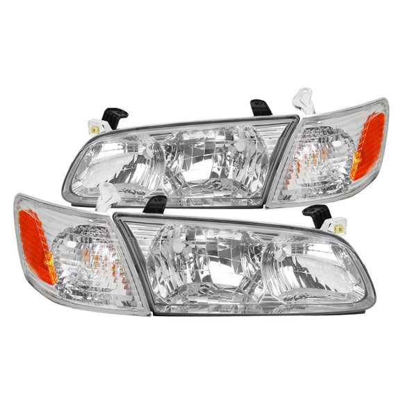 Coolstuffguru Compatible with/Replacement for 2000-2001 Toyota Camry Crystal Clear Headlights+ Corner Lights Left+Right