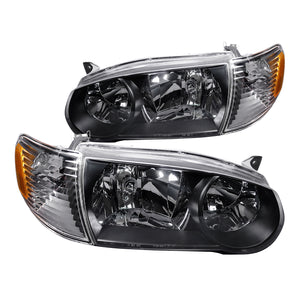 Coolstuffguru Headlights W/ Corner Lights Black Compatible with Toyota Corolla Ce S Le