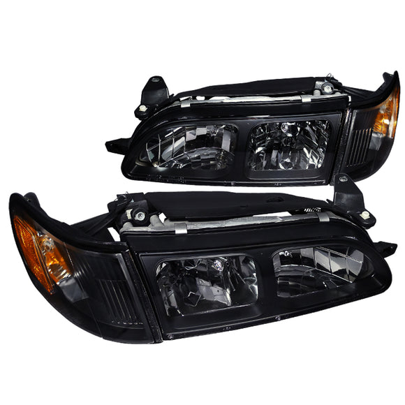 Coolstuffguru Compatible with Toyota Corolla Dx Trac 4 5 Dr, Black Housing Clear Lens Headlights, Corner Lamps