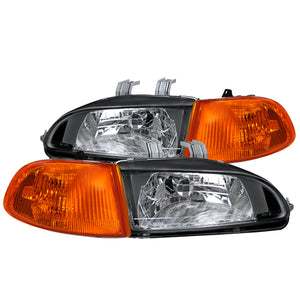 Coolstuffguru Compatible with 92-95 HONDA CIVIC 2/3DR BLACK HEAD LIGHTS+AMBER CORNER