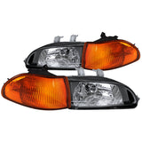 Coolstuffguru Compatible with 92-95 HONDA CIVIC 4DR 4D BLACK HEAD LIGHTS+AMBER CORNER