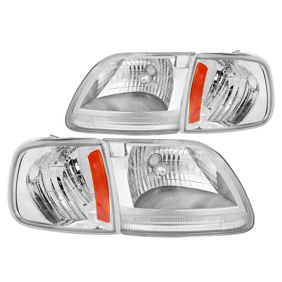 Coolstuffguru CHROME HEAD LIGHTS+CORNER SIGNAL LAMPS Compatible with 1997-2003 FORD F-150