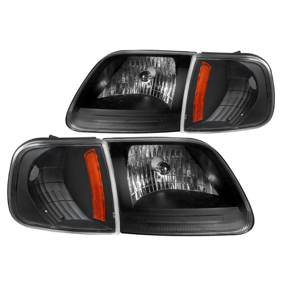 Coolstuffguru BLACK HEAD LIGHTS+CORNER SIGNAL LAMPS Compatible with 1997-2003 FORD F150