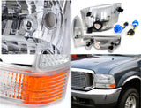 Coolstuffguru CLEAR HEADLIGHTS+CHROME CORNER SIGNAL LAMPS Compatible with 1999-2004 F250 F350 F450