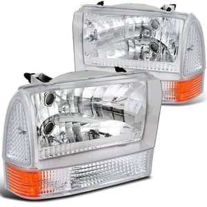 Coolstuffguru CLEAR HEADLIGHTS+CHROME CORNER SIGNAL LAMPS Compatible with 1999-2004 F250 F350 F450