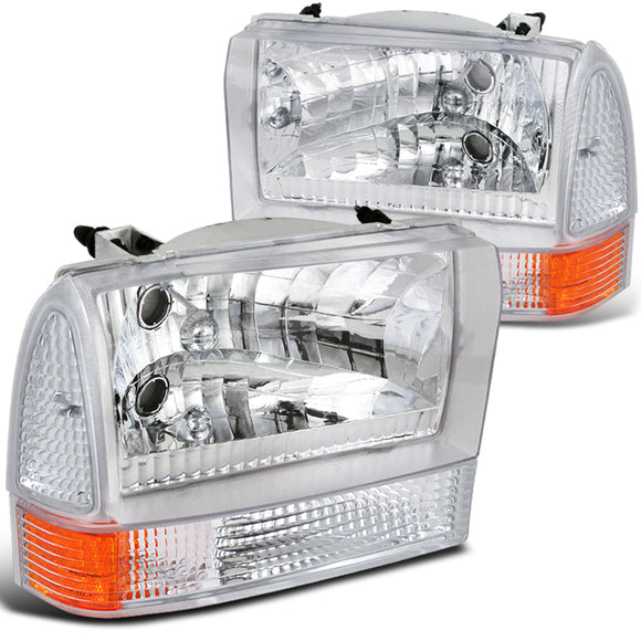 Coolstuffguru CLEAR HEADLIGHTS+CHROME CORNER SIGNAL LAMPS Compatible with 1999-2004 F250 F350 F450