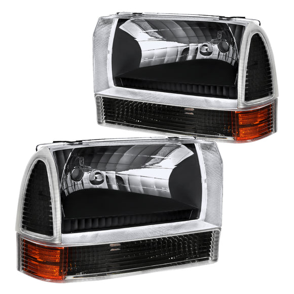 Coolstuffguru BLACK HEADLIGHTS+CORNER TURN SIGNAL LAMPS Compatible with 1999-2004 F250 F350 F450 4PCS